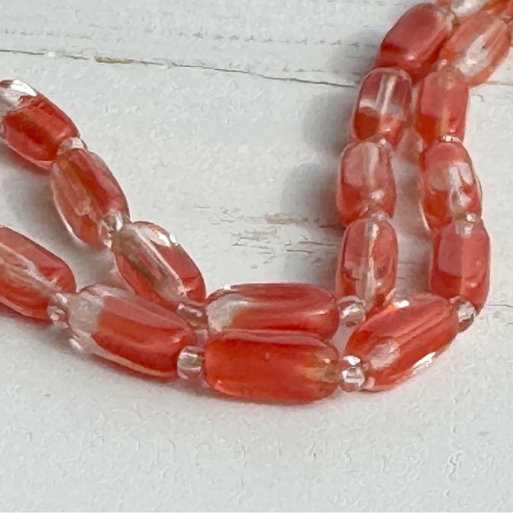 Vintage Red Givre Glass Elongated Beaded Necklace 30” Single Strand - Picture 2 of 16